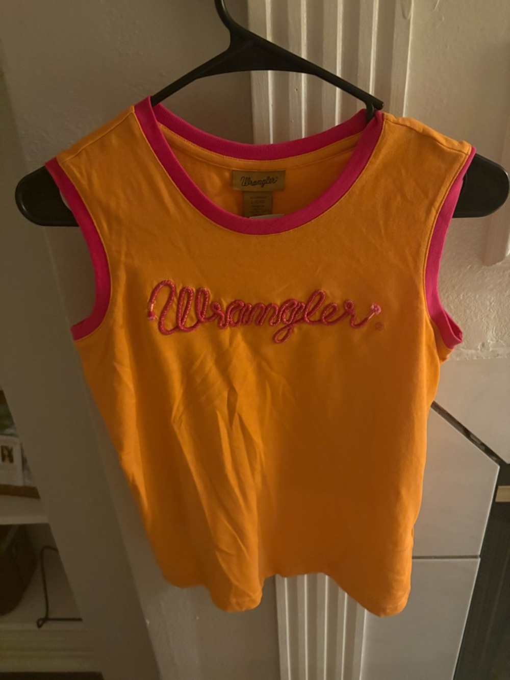 Wrangler Orange Tank with Pink Trim and Embroidered Logo